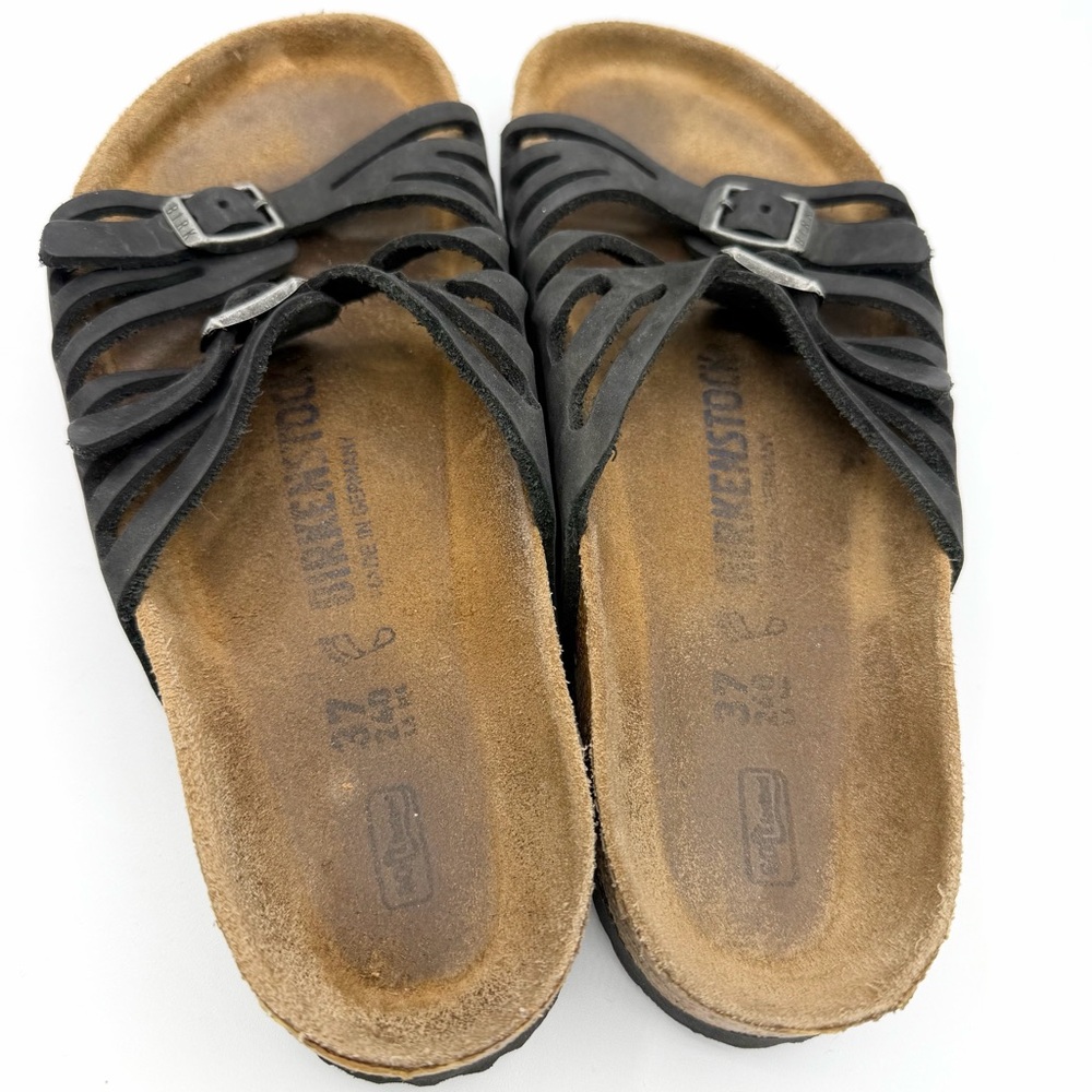 Birkenstock Granada two strap sandals black leather adjustable buckle comfy - Picture 4 of 9